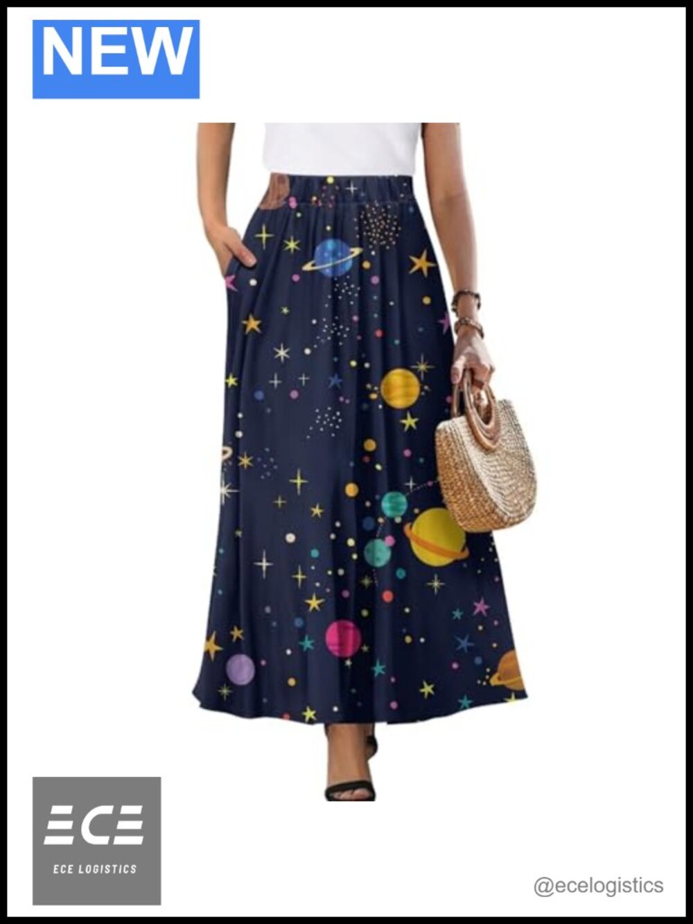 Women's Maxi Skirt High Waist Pleated A-Line Flowy Swing with Pockets